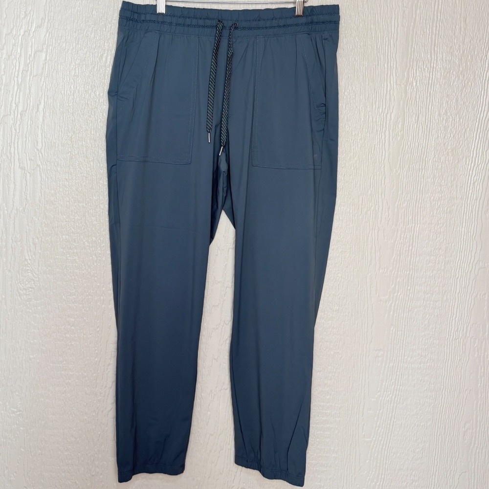 Apana Womens Slate Blue Gray Joggers Athletic Pants Large Drawstring Pockets